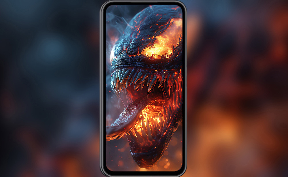 Fond d'écran Venom en feu 4K HD pour PC Bureau mac portable mobile iPhone téléphone téléchargement gratuit arrière-plan ultraHD UHD