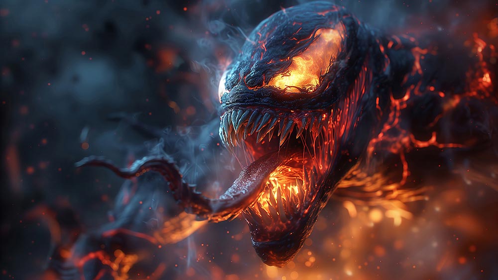 Fond d'écran Venom en feu 4K HD pour PC Bureau mac portable mobile iPhone téléphone téléchargement gratuit arrière-plan ultraHD UHD