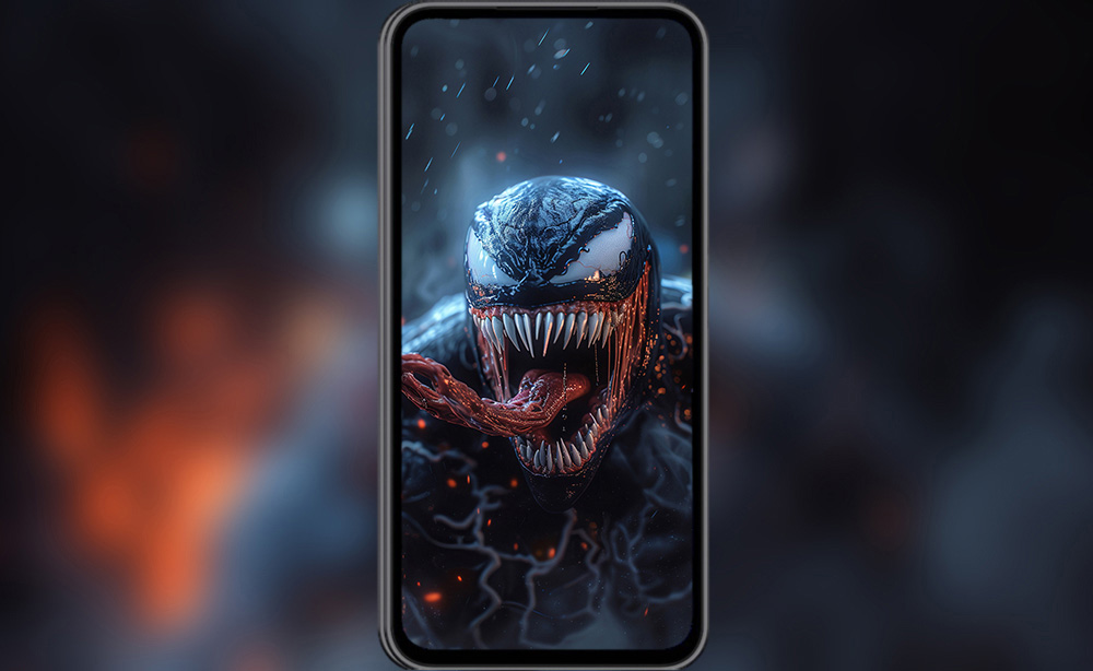 Fond d'écran Marvel Venom on fire 4K HD pour PC de bureau Mac ordinateur portable mobile iPhone téléphone téléchargement gratuit fond ultraHD UHD