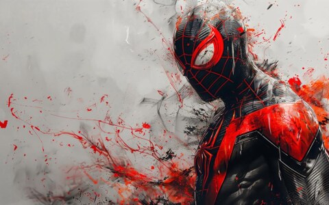 Fond d'écran Spiderman costume noir rouge 4K HD pour PC de bureau Mac ordinateur portable mobile iPhone téléphone téléchargement gratuit arrière-plan