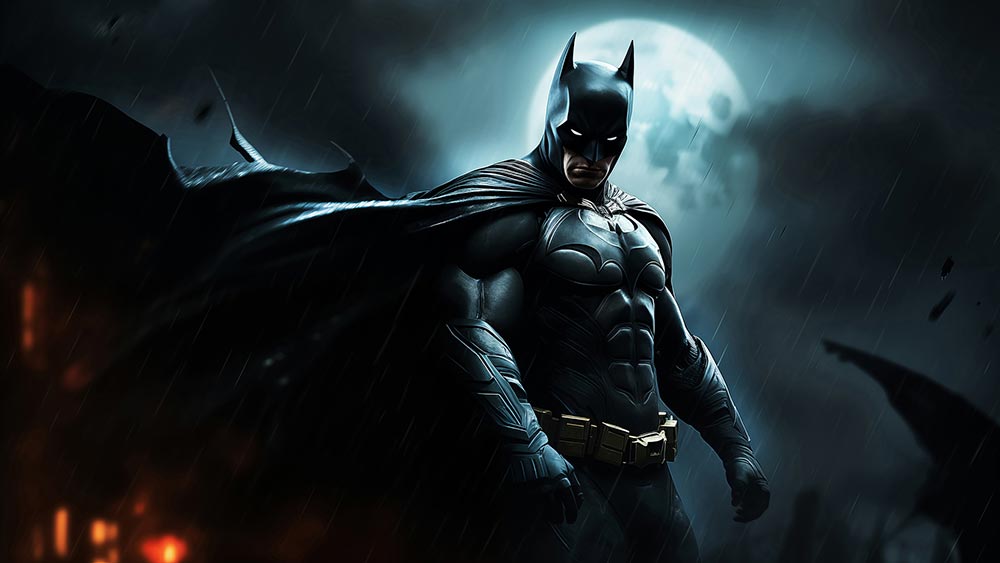 Batman lune derrière fond d'écran 4K HD pour PC de bureau Mac ordinateur portable mobile iPhone téléphone téléchargement gratuit fond ultraHD UHD