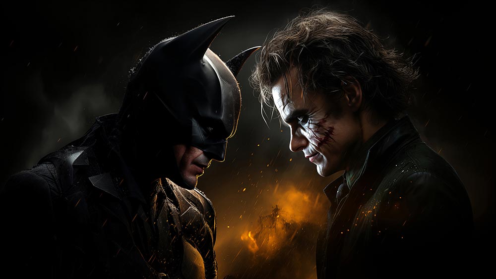 Fond d'écran Batman contre Joker DC en 4K HD pour PC Bureau mac portable mobile iPhone téléchargement gratuit arrière-plan ultraHD UHD