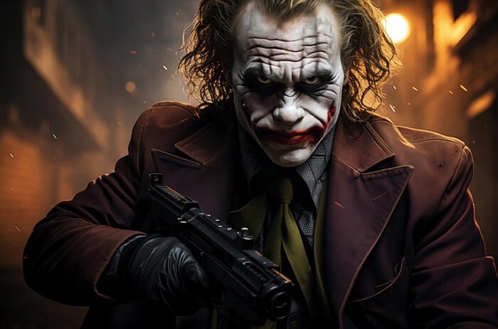 Joker avec un fond d'écran de pistolet 4K HD pour PC de bureau Mac ordinateur portable mobile iPhone téléphone téléchargement gratuit fond d'écran