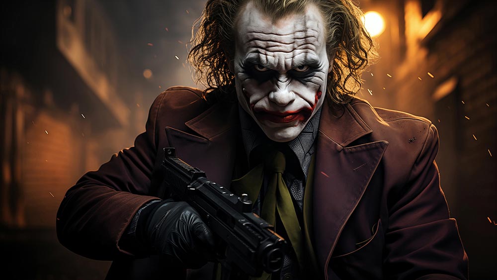 Joker avec un fond d'écran de pistolet 4K HD pour PC de bureau Mac ordinateur portable mobile iPhone téléphone téléchargement gratuit fond d'écran
