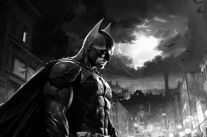 Batman noir et blanc DC comics fond d'écran 4K HD Poster pour PC Desktop Mac ordinateur portable mobile iPhone Téléphone téléchargement gratuit fond ultraHD UHD