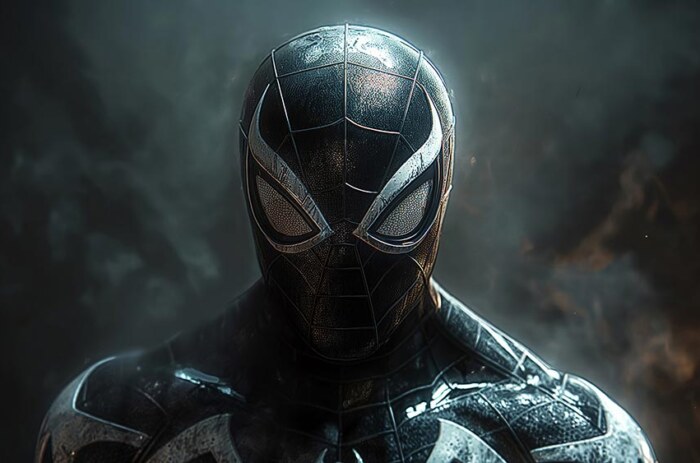 Fond d'écran Spiderman Black Suit 4K HD Poster pour PC Desktop Mac Laptop Mobile iPhone Phone téléchargement gratuit fond ultraHD UHD