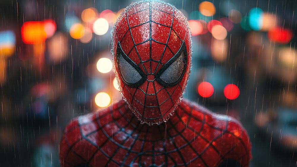 Fond d'écran Spiderman sous la pluie 4K HD pour PC Bureau mac portable mobile iPhone téléphone téléchargement gratuit arrière-plan ultraHD UHD