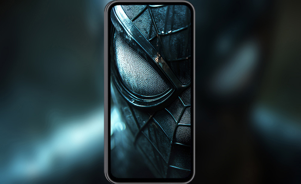 Fond d'écran Spiderman en Costume Noir Gros Plan 4K HD pour PC Bureau mac portable mobile iPhone téléchargement gratuit arrière-plan ultraHD UHD
