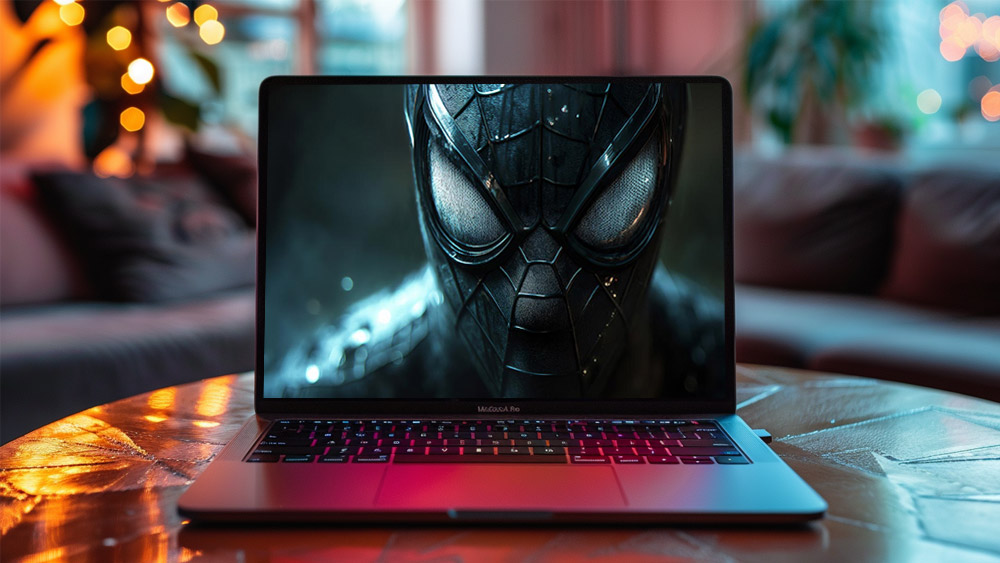 Fond d'écran Spiderman en Costume Noir Gros Plan 4K HD pour PC Bureau mac portable mobile iPhone téléchargement gratuit arrière-plan ultraHD UHD