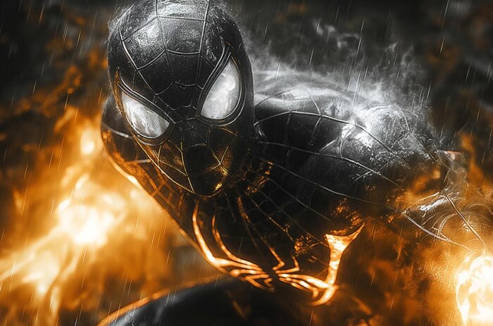 Fond d'écran Spiderman Costume Doré 4K HD pour PC Bureau mac portable mobile iPhone téléchargement gratuit arrière-plan ultraHD UHD