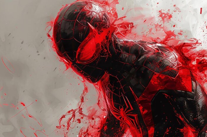 Fond d'écran fan art Spiderman peinture 4K HD pour PC Bureau mac portable mobile iPhone téléphone téléchargement gratuit arrière-plan ultraHD UHD