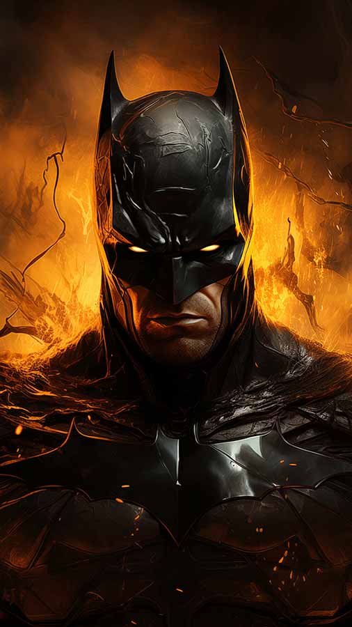 Fond d'écran artistique Batman en feu HD 4K à télécharger gratuitement en UltraHD pour téléphones Android et iPhone