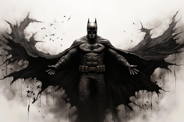 Batman noir et blanc DC comics Art fond d'écran 4K HD Poster pour PC Desktop Mac ordinateur portable mobile iPhone Téléphone téléchargement gratuit fond ultraHD UHD