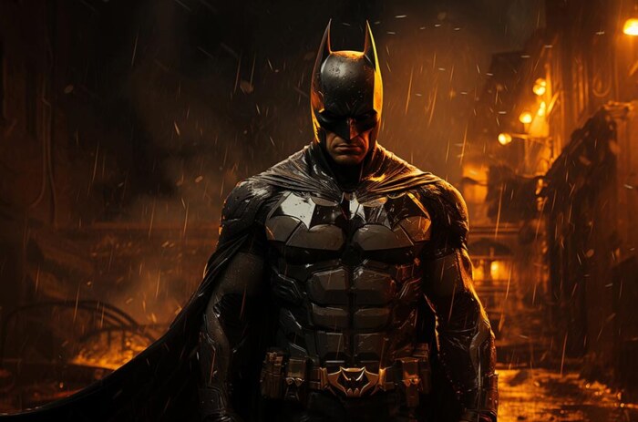 Batman feu et pluie fond d'écran 4K HD pour PC de bureau Mac ordinateur portable mobile iPhone téléphone téléchargement gratuit fond ultraHD UHD