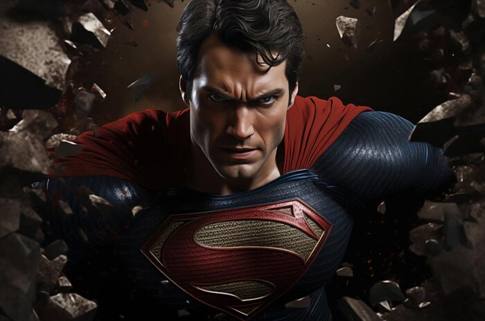 Fond d'écran Superman Brisant le Mur en 4K HD pour PC Bureau mac portable mobile iPhone téléchargement gratuit arrière-plan ultraHD UHD