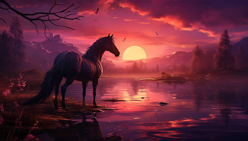 fond d'écran de lever de soleil de cheval 4K HD Poster pour PC Desktop Mac ordinateur portable mobile iPhone Phone téléchargement gratuit fond ultraHD UHD