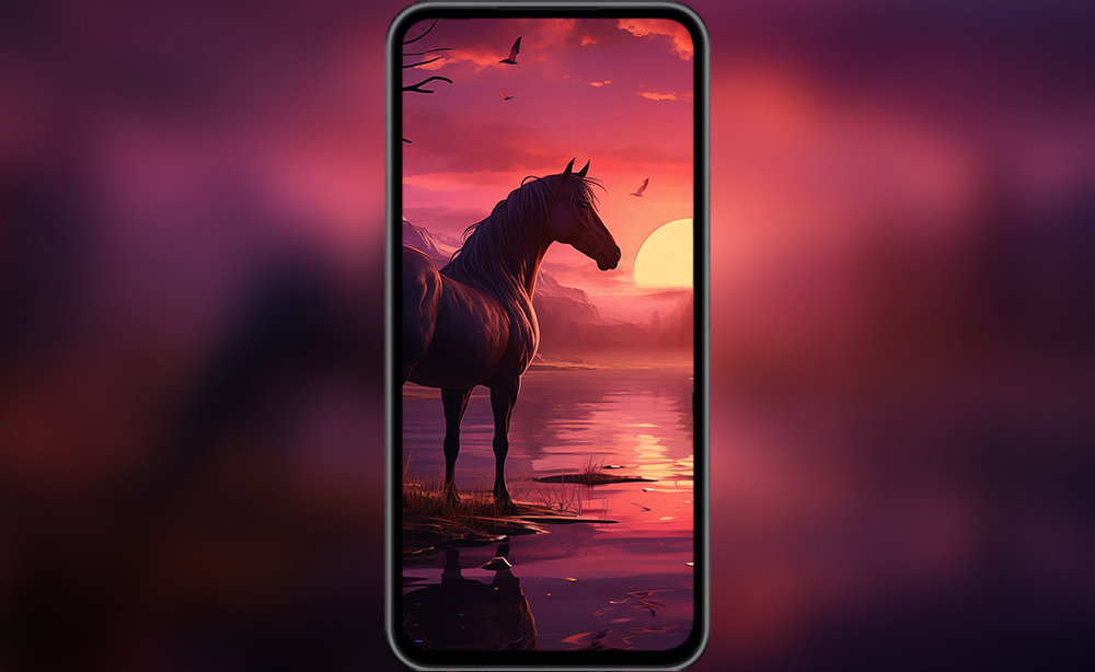 fond d'écran de lever de soleil de cheval 4K HD Poster pour PC Desktop Mac ordinateur portable mobile iPhone Phone téléchargement gratuit fond ultraHD UHD