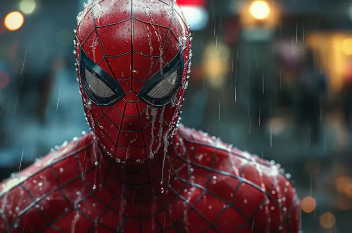 Fond d'écran Spiderman sous la pluie 4K HD Affiche pour PC Bureau mac portable mobile iPhone téléphone téléchargement gratuit arrière-plan ultraHD UH