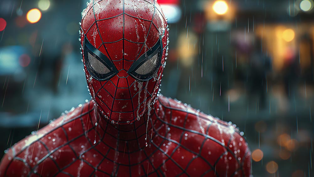 Fond d'écran Spiderman sous la pluie 4K HD Affiche pour PC Bureau mac portable mobile iPhone téléphone téléchargement gratuit arrière-plan ultraHD UH