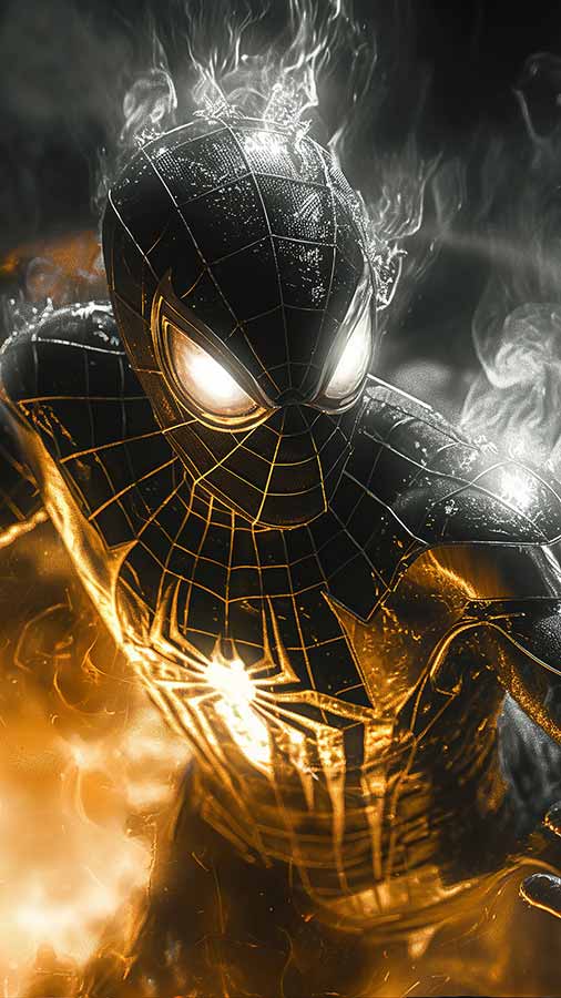 Fond d'écran Spiderman en Costume Doré 4K HD gratuit à télécharger Ultra HD pour téléphone Android et iPhone