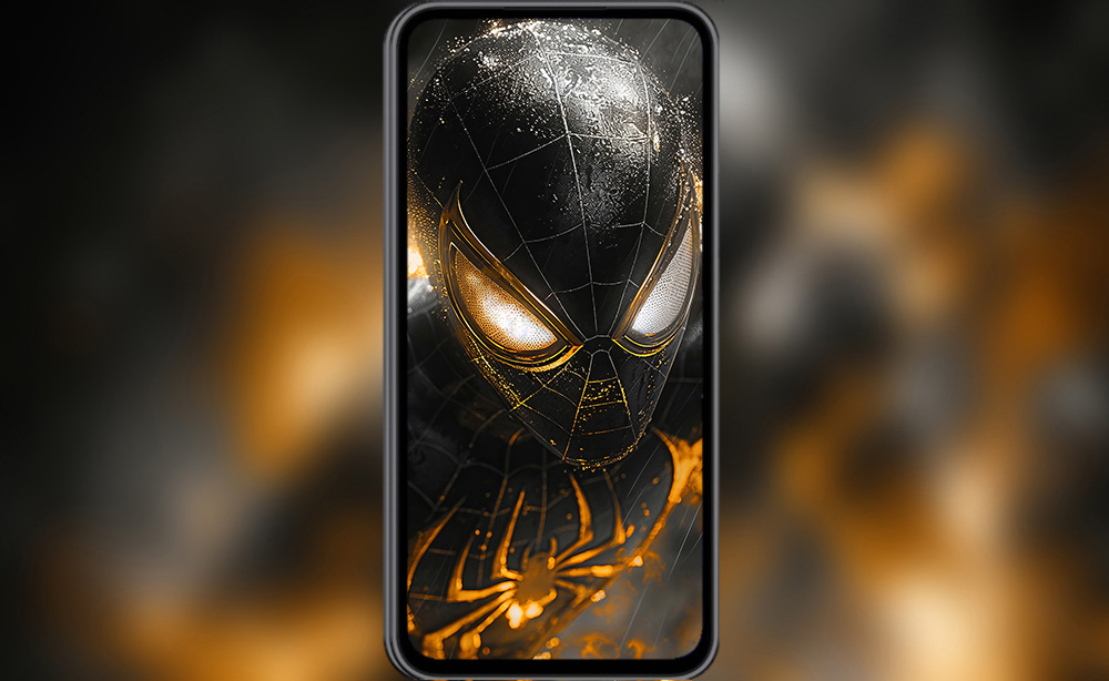 Fond d'écran Spiderman Costume Doré 4K HD Poster pour PC Bureau mac portable mobile iPhone téléchargement gratuit arrière-plan ultraHD UHD