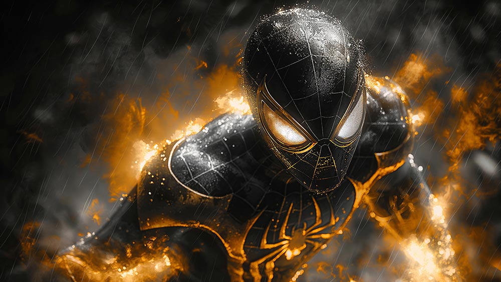 Fond d'écran Spiderman Costume Doré 4K HD Poster pour PC Bureau mac portable mobile iPhone téléchargement gratuit arrière-plan ultraHD UHD