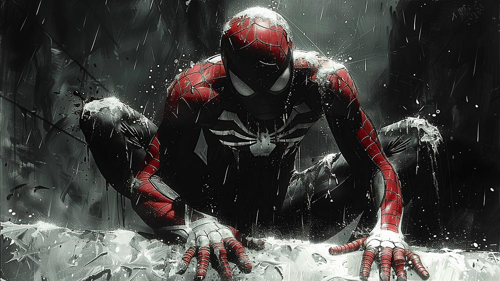 Fond d'écran Spiderman Nuit pluvieuse 4K HD Affiche pour PC Bureau mac portable mobile iPhone téléchargement gratuit arrière-plan ultraHD UHD