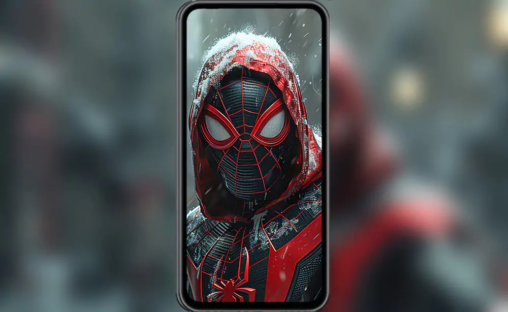 Spiderman in the snow wallpaper 4K HD Poster for PC Desktop mac laptop mobile iphone Phone free download background ultraHD UHD