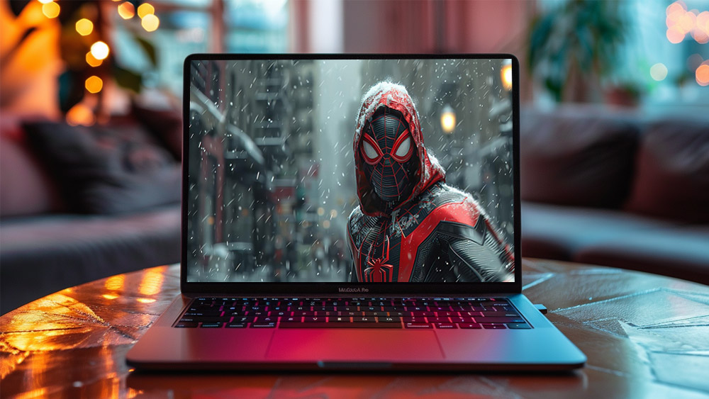 Fond d'écran Spiderman dans la neige 4K HD Poster pour PC Bureau mac portable mobile iphone téléphone téléchargement gratuit arrière-plan ultraHD UHD