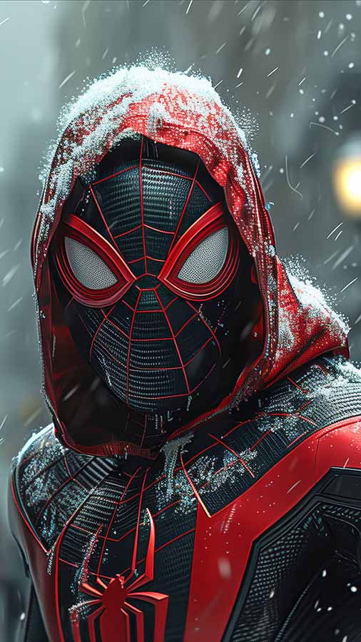 Spiderman dans la neige Fond d'écran HD 4K Fond d'écran POSTER téléchargement gratuit UltraHD pour téléphone Android et iPhone