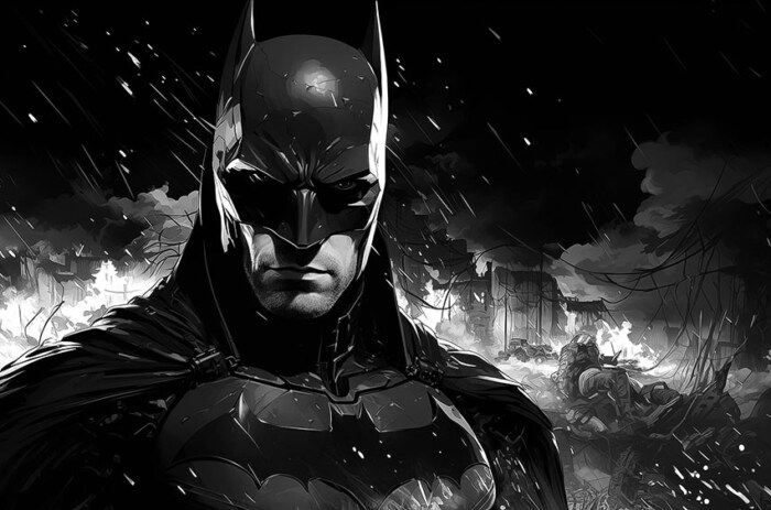 Fond d'écran Batman noir et blanc 4K HD Poster pour PC Desktop Mac Laptop Mobile iPhone Phone téléchargement gratuit fond ultraHD UHD