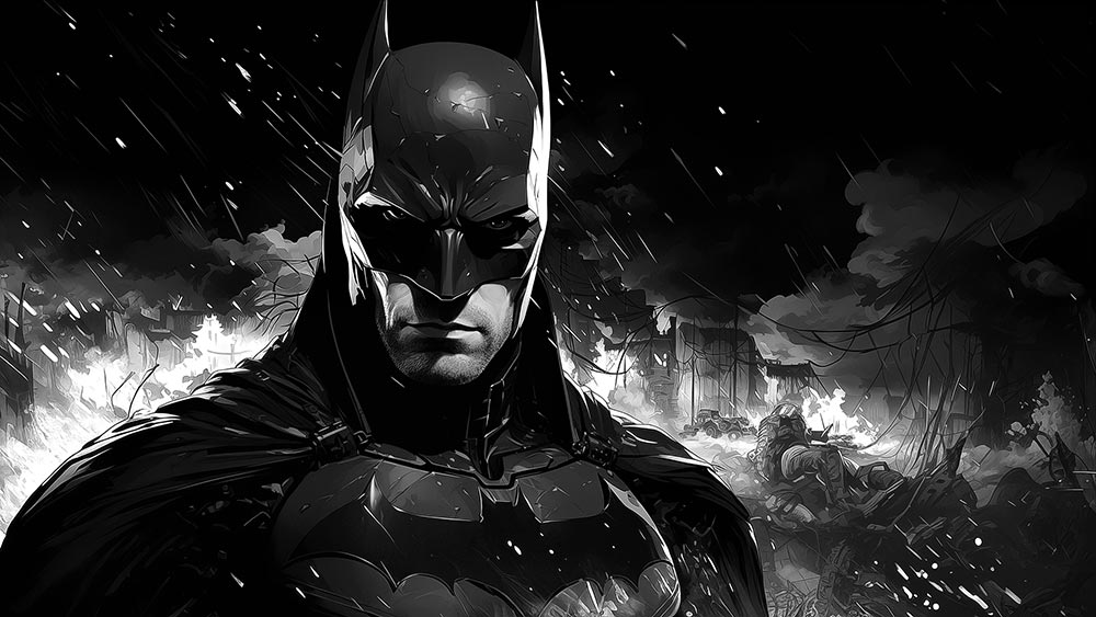 Fond d'écran Batman noir et blanc 4K HD Poster pour PC Desktop Mac Laptop Mobile iPhone Phone téléchargement gratuit fond ultraHD UHD