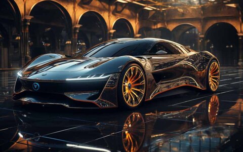 Concept futuriste de voiture supercar dans un grand hall voûté HD 4K fond d'écran gratuit