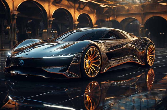 Concept futuriste de voiture supercar dans un grand hall voûté HD 4K fond d'écran gratuit