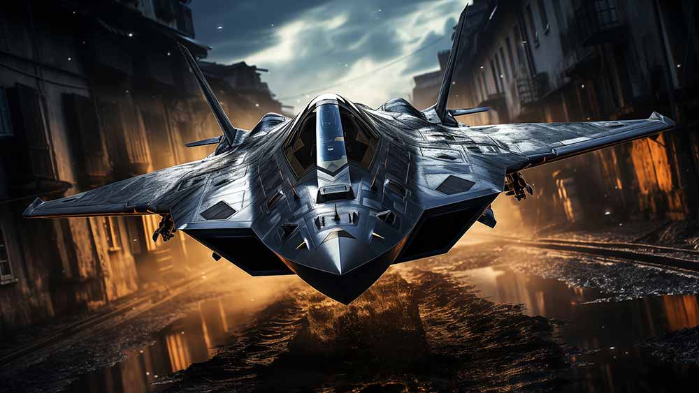 F-22 Raptor, chasseur furtif, paysage urbain, papier peint, 4K, militaire, aviation, téléchargement gratuit