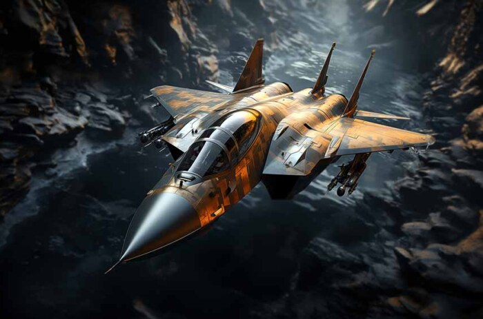 Avion de chasse F-15E Strike Eagle volant à travers les nuages fond d'écran 4K HD gratuit