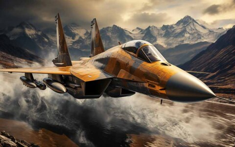Avion de chasse Su-34 survolant une chaîne de montagnes Fond d'écran 4K HD téléchargement gratuit