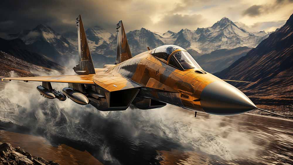 Avion de chasse Su-34 survolant une chaîne de montagnes Fond d'écran 4K HD téléchargement gratuit