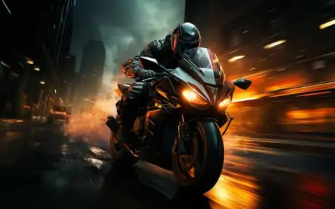 High-performance Speed demon motorcycle speeding through a city at night, high-resolution wallpaper 4K