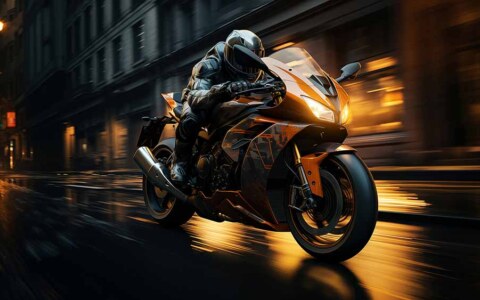 Moto roulant à toute vitesse dans les rues de la ville la nuit fond d'écran 4K HD Téléchargement gratuit
