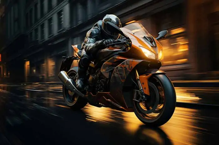 Motorcycle speeding through city streets at night wallpaper 4K HD free Download