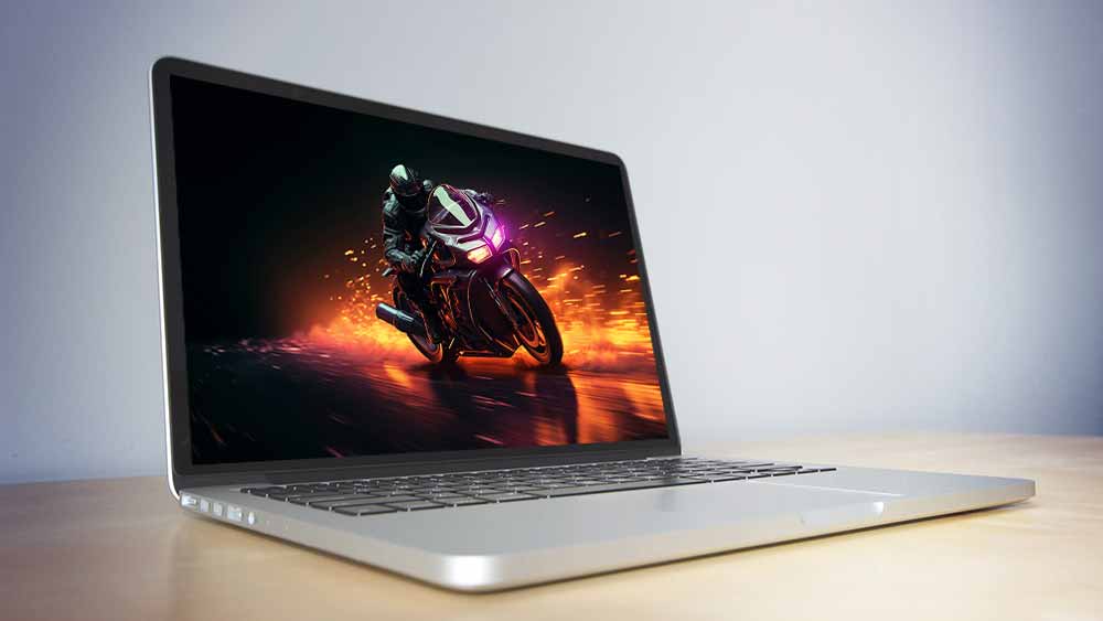 Motocycliste se penchant dans un virage sur une moto de sport avec des particules en arrière-plan, fond d'écran de course à grande vitesse HD, téléchargement arrière plan gratuit 4K
