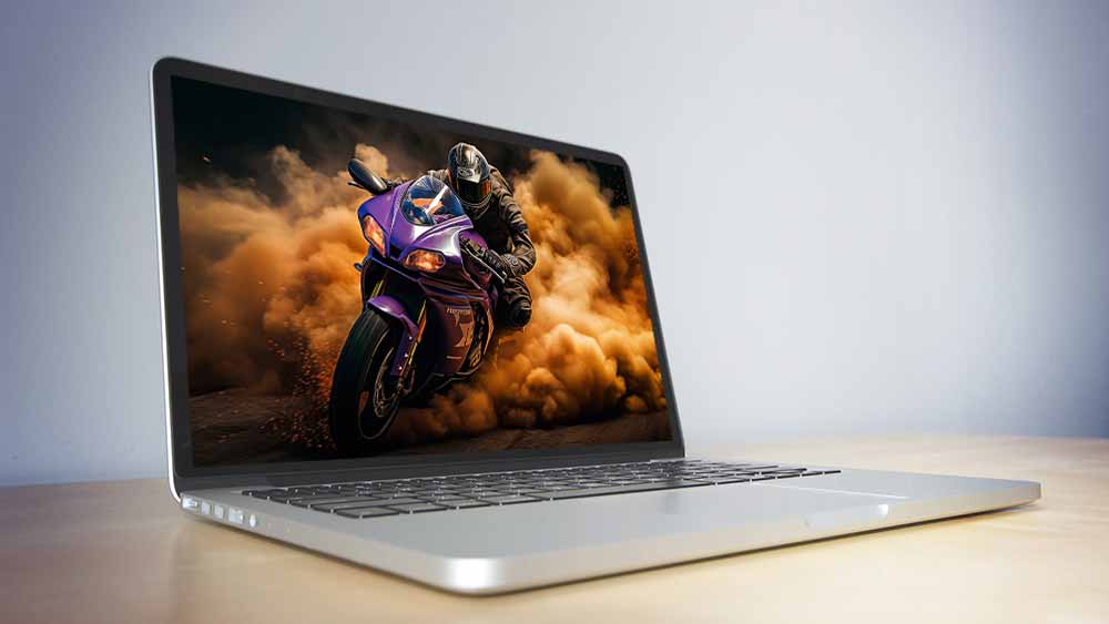 Superbe moto violette à grande vitesse avec effet de fumée, fond d'écran 4K