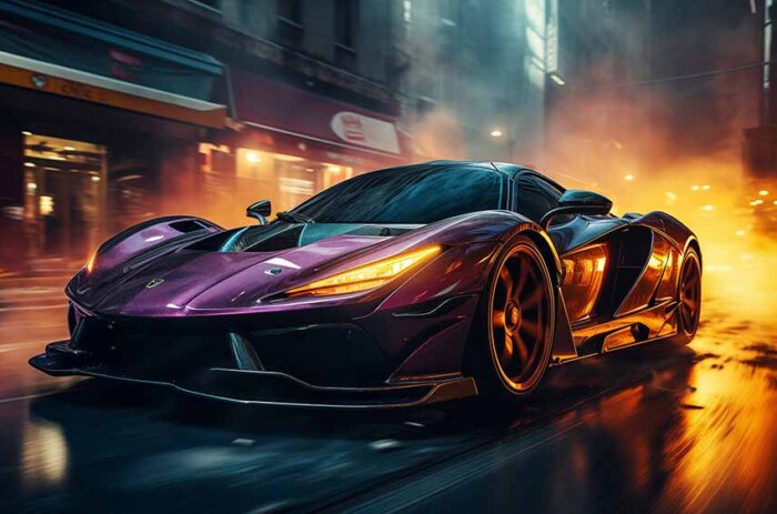 McLaren 720S à toute vitesse dans une ville nocturne pluvieuse Téléchargement gratuit de fond d'écran HD 4K