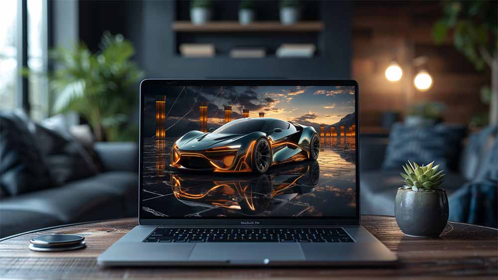 Concept de voiture électrique futuriste avec des accents de néon lumineux, fond d'écran haute résolution 4K HD gratuit