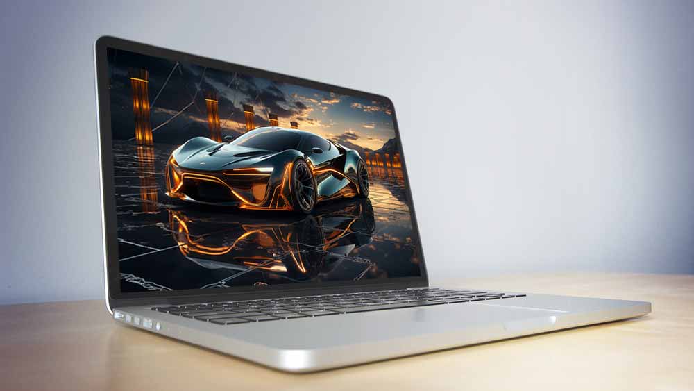 Concept de voiture électrique futuriste avec des accents de néon lumineux, fond d'écran haute résolution 4K HD gratuit