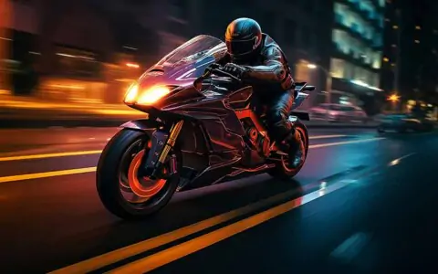 Motorcycle speeding through city streets at night HD 4K Wallpaper Free Download