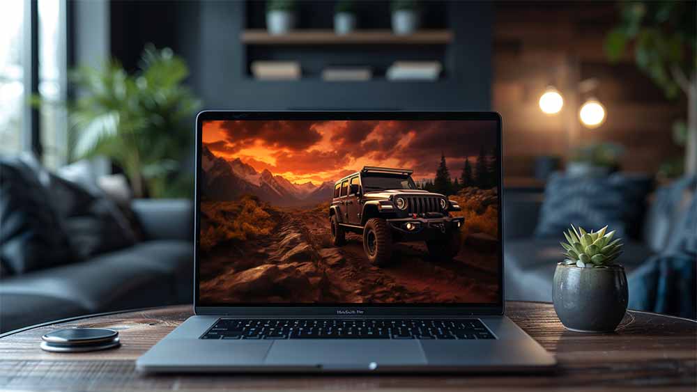 Jeep Wrangler JL Rubicon sur un sentier de montagne au coucher du soleil fond d'écran HD 4K gratuit