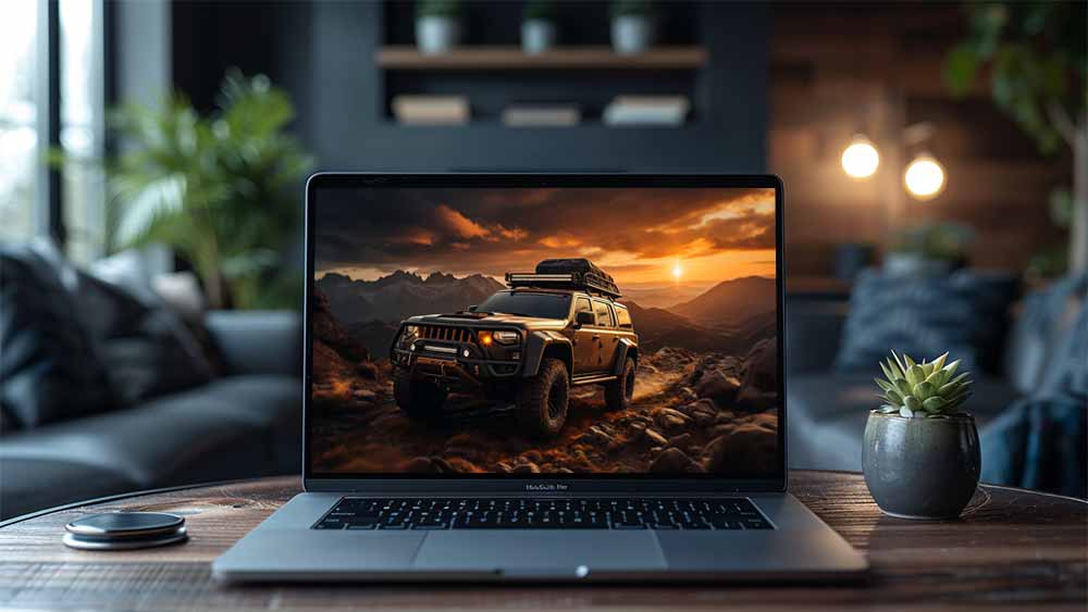 Toyota Land Cruiser traversant un paysage de montagnes rocheuses au coucher du soleil fond d'écran 4K HD