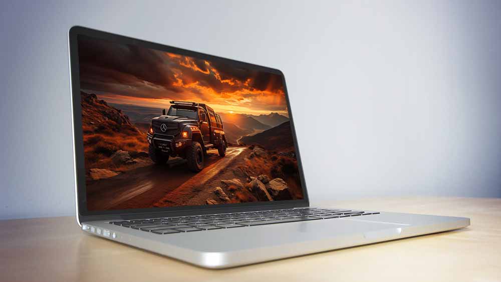 Camion Mercedes Zetros traversant un paysage de montagne au coucher du soleil fond d'écran 4K HD téléchargement gratuit